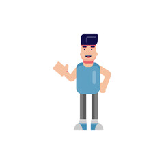 Flat character blue say hello illustration