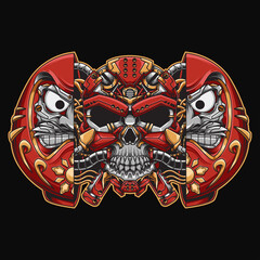 Japanese Daruma skull mecha Illustration perfect for t-shirt design, merchandise, poster, sticker, etc
