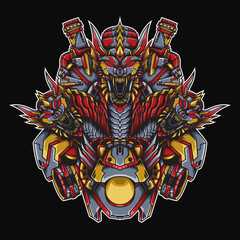 hydra Dragon Mecha Illustration perfect for t-shirt design, merchandise, poster, sticker, etc