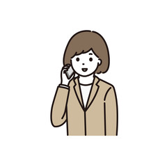 スマートフォンで電話をするスーツ姿の若い女性
