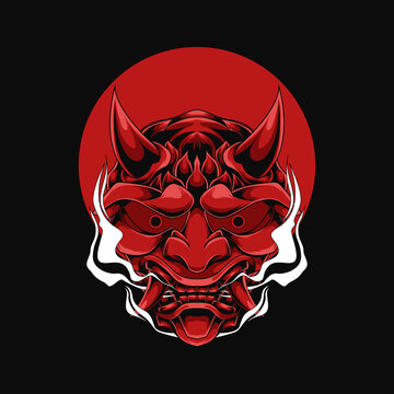 Red oni mask illustration perfect for t-shirt design, merchandise, poster, sticker, etc