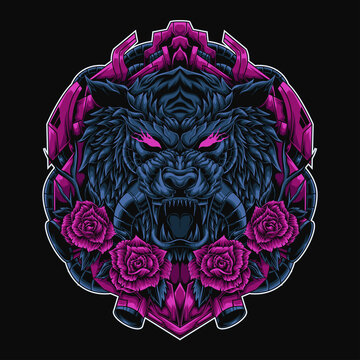 Tiger head mecha illustration perfect for t-shirt design, merchandise, poster, sticker, etc