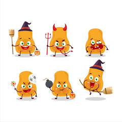Halloween expression emoticons with cartoon character of slice of butternut squash
