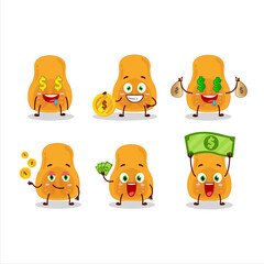 Slice of butternut squash cartoon character with cute emoticon bring money