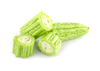 Bitter melon slices isolated on white background