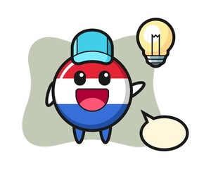 Netherlands flag badge character cartoon getting the idea