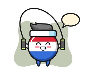 Netherlands flag badge character cartoon with skipping rope