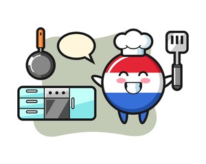 Netherlands flag badge character illustration as a chef is cooking