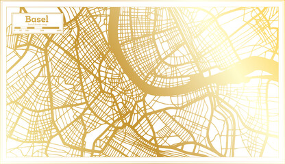Basel Switzerland City Map in Retro Style in Golden Color. Outline Map.