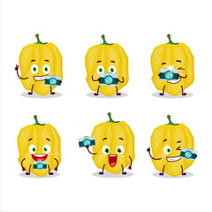 Photographer profession emoticon with yellow habanero cartoon character