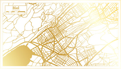 Biel Switzerland City Map in Retro Style in Golden Color. Outline Map. - obrazy, fototapety, plakaty