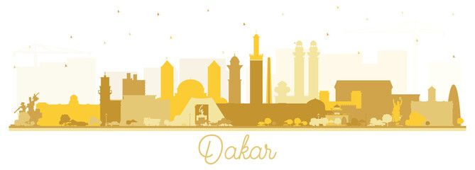 Dakar Senegal City Skyline Silhouette with Golden Buildings Isolated on White.