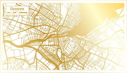 Geneva Switzerland City Map in Retro Style in Golden Color. Outline Map.