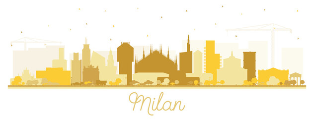 Fototapeta premium Milan Italy City Skyline Silhouette with Golden Buildings Isolated on White.