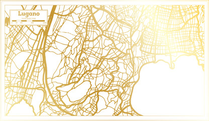 Lugano Switzerland City Map in Retro Style in Golden Color. Outline Map.