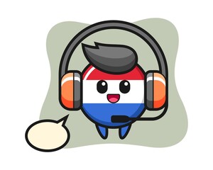 Cartoon mascot of netherlands flag badge as a customer service