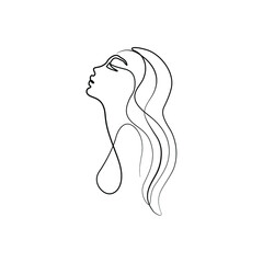 Woman abstract portrait, continuous line drawing, face of the girl is a single line on a white background,  Vector illustration. Tattoo, print and logo design for a spa or beauty salon. Line art.