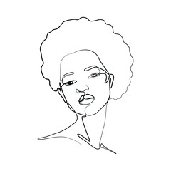 Beautiful woman abstract silhouette, continuous line drawing, small tattoo, print for clothes, t-shirt, emblem or logo design, isolated vector illustration.