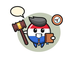 Mascot cartoon of netherlands flag badge as a judge