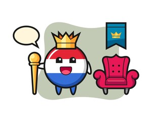 Mascot cartoon of netherlands flag badge as a king