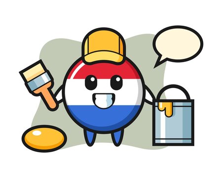 Character illustration of netherlands flag badge as a painter