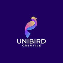 Vector Logo Illustration Bird Gradient Colorful Style.