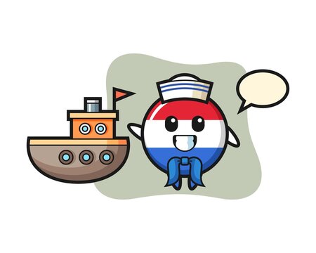 Character mascot of netherlands flag badge as a sailor man