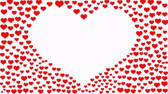 animation of a silhouette of a heart collected from many red hearts on a white background. s, web pages, cutouts Like, love, emotion, social networks, internet. Wedding Valentine's Day