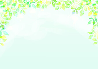 水彩で描いた新緑の背景イラスト