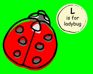 Cute nice ladybug, ladybird. Hand drawn cartoon sketch style colorful vector illustration. Concept for kids children learning material, alphabet, wrapping paper, print