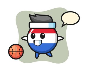 Illustration of netherlands flag badge cartoon is playing basketball