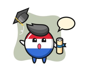 Illustration of netherlands flag badge cartoon throwing the hat at graduation