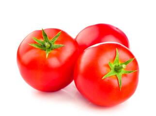 Fresh ripe red tomatoes on white background