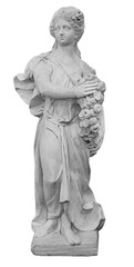 Ancient Roman or Greek neoclassical statue of young woman isolated on white background. Female sculpture