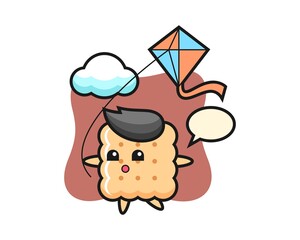 Cracker mascot illustration is playing kite