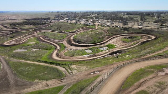 Aerial footage of Prairie City Off-Highway motor vehicle recreation at the base of the Sierra Nevada foothills