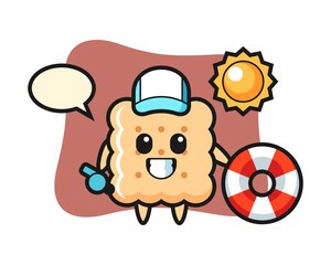 Cartoon mascot of cracker as a beach guard