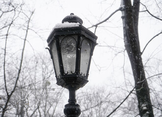 Fototapeta na wymiar Street lantern. Public lighting. Photo during the day.