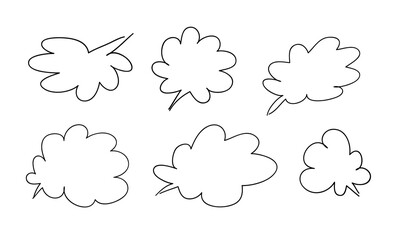 Hand drawn set of doodle speech bubbles. Vector pop art objects on transparent background