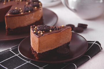 chocolate freshly cheese cake on the plate