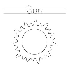 Tracing letters with Sun. Writing practice for kids.