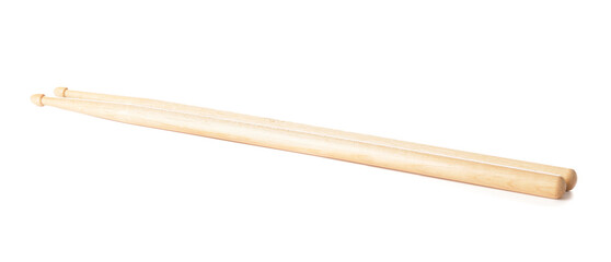Wooden drumsticks on white background