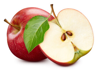 Red apple half isolated on white background. Apple clipping path. Apple fruits
