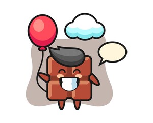 Chocolate bar mascot illustration is playing balloon
