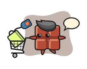 Chocolate bar illustration cartoon with a shopping cart