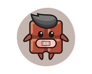 Cartoon illustration of chocolate bar with tape on mouth