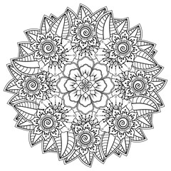 Mehndi flower for henna, mehndi, tattoo, decoration. decorative ornament in ethnic oriental style. doodle ornament. outline hand draw illustration. coloring book page.