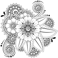 Mehndi flower for henna, mehndi, tattoo, decoration. decorative ornament in ethnic oriental style. doodle ornament. outline hand draw illustration. coloring book page.