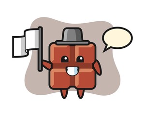 Cartoon character of chocolate bar holding a flag