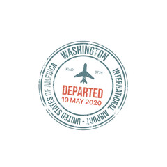 Passport stamp travel visa or customs of USA international airport immigration border control, vector sign. Washington city departure, US airport customs passport stamp